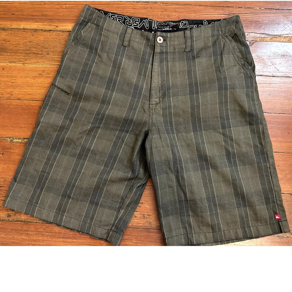 Vintage y2k Quiksilver Embroidered Brown Plaid Long Baggy Shorts Men's 36 Waist